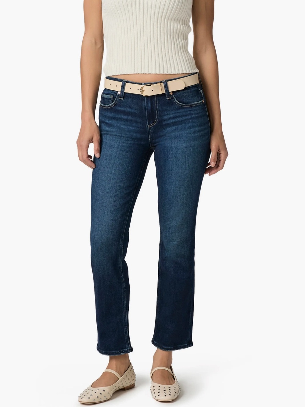 PAIGE Dark Blue Ankle Straight Jeans